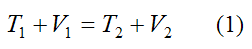 equation for conservation of energy of bungee jumper and cord between positions 1 and 2