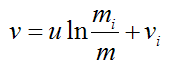 expression for rocket velocity for traveling through space