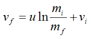 expression for rocket velocity for traveling through space between initial and final mass