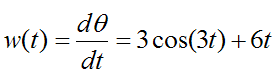 Example angular velocity of particle as function of time for rotational motion