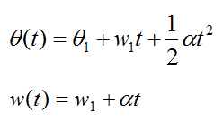 Equations for angular position and velocity for constant angular acceleration for rotational motion