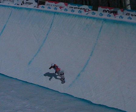 snowboarder on half pipe